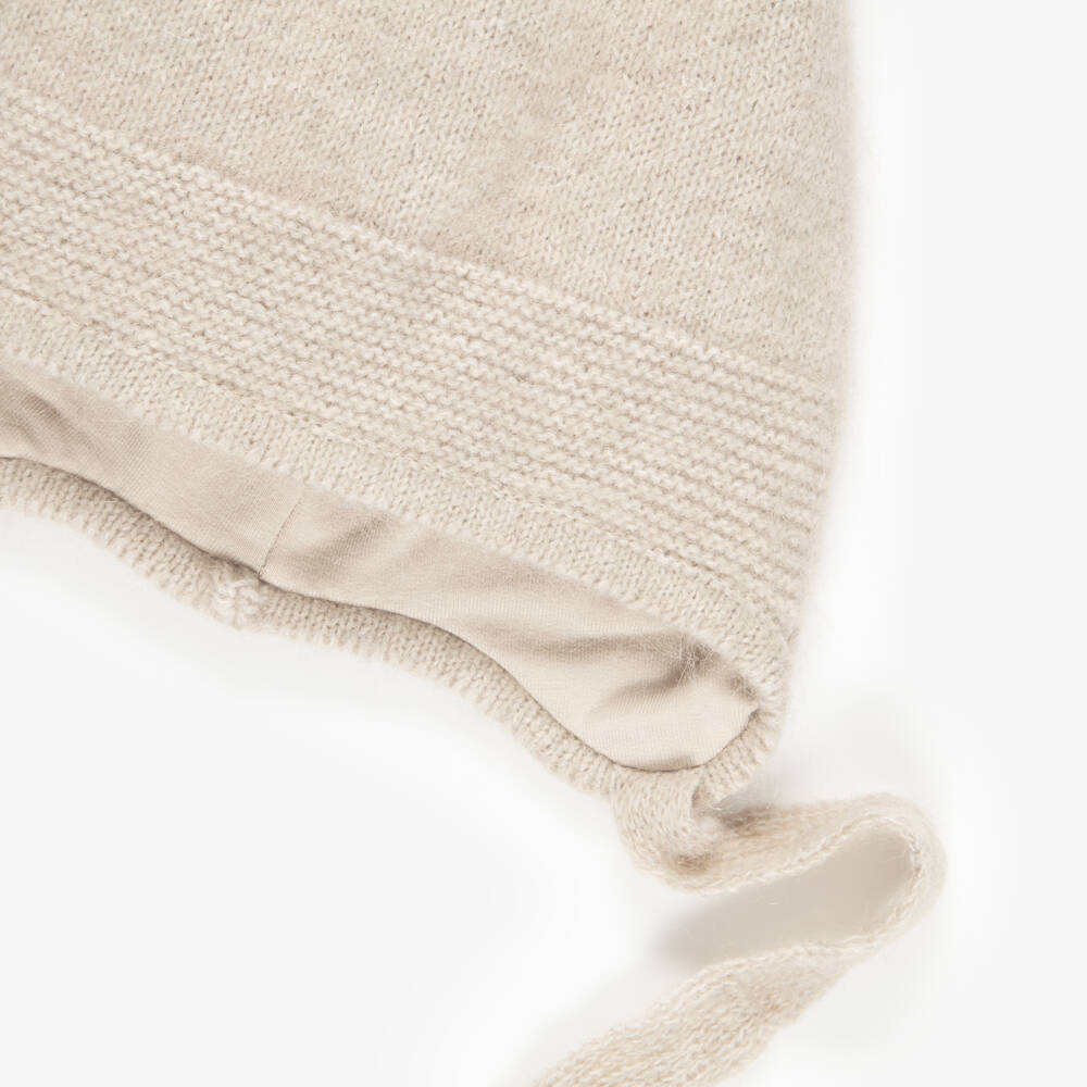 Jamiks-Beige Knitted Hat with Faux Fur Pom-Pom | Childrensalon