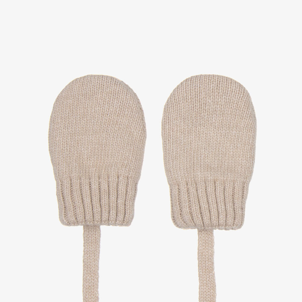 Jamiks-Beige Knitted Mittens with Strings | Childrensalon