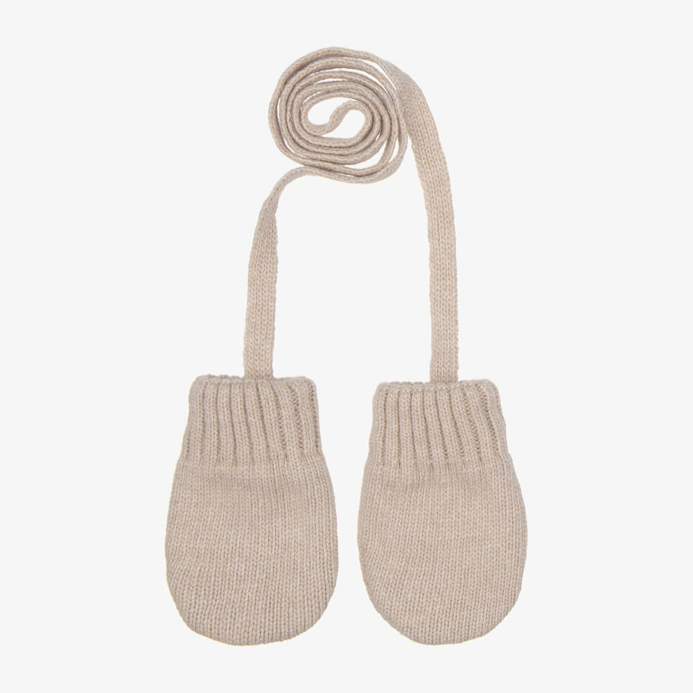 Jamiks-Beige Knitted Mittens with Strings | Childrensalon