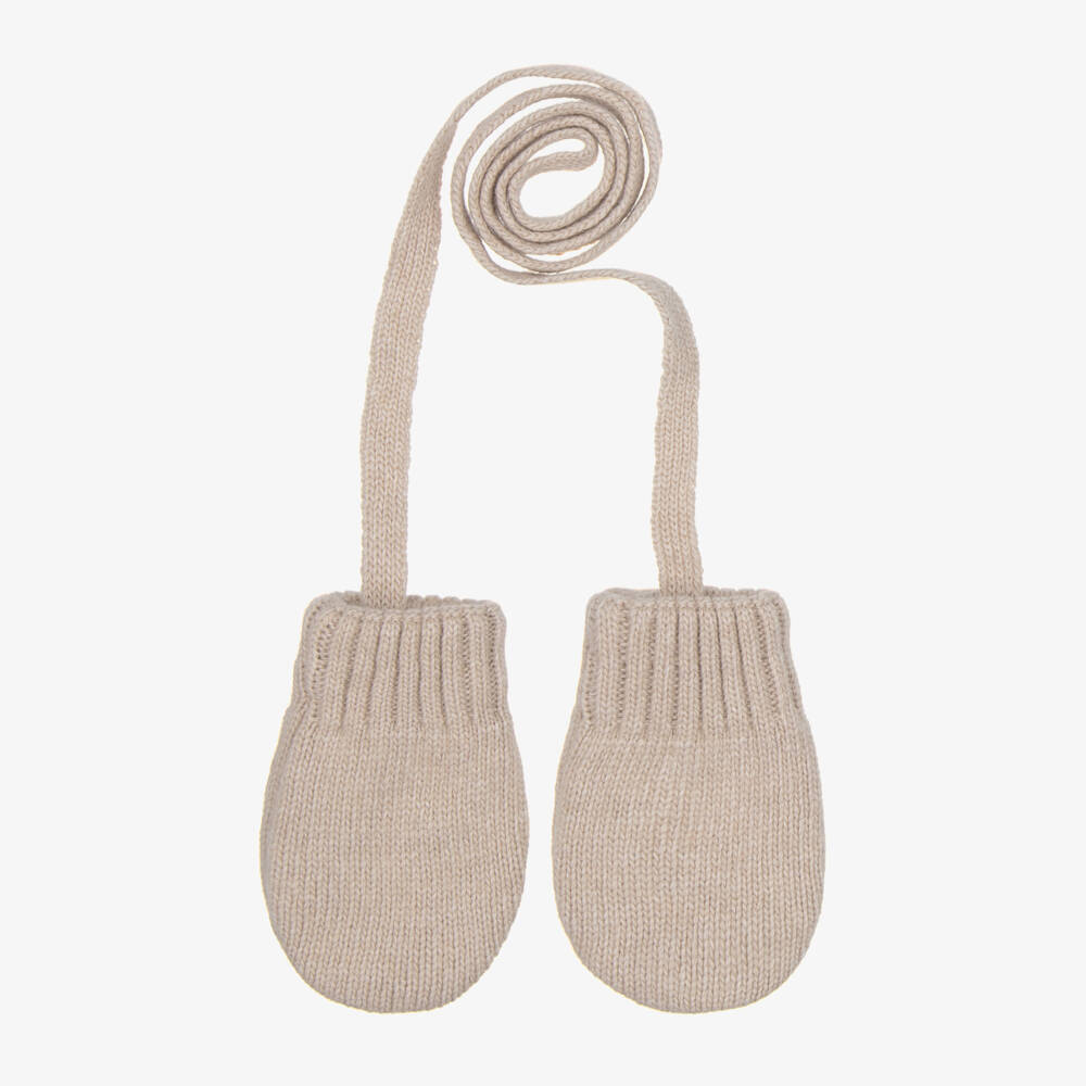 Jamiks-Beige Knitted Mittens with Strings | Childrensalon
