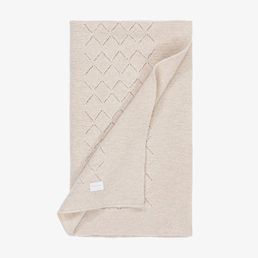 Jamiks-Beige Merino Wool Knitted Baby Blanket (100cm) | Childrensalon