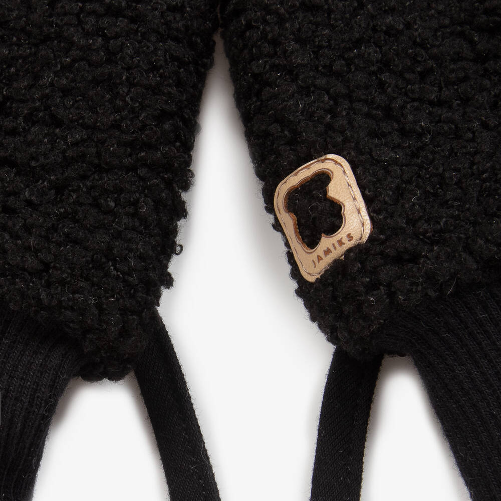 Jamiks-Black Bouclé Fleece Mittens | Childrensalon