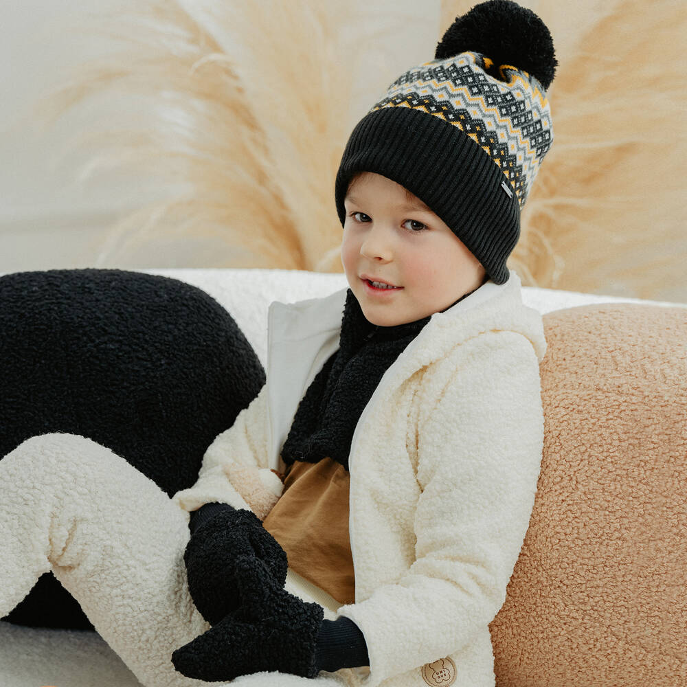 Jamiks-Black Bouclé Fleece Mittens | Childrensalon