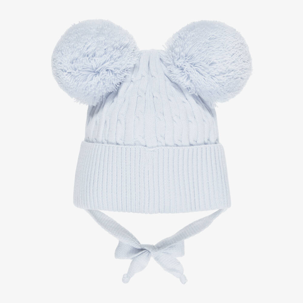 Jamiks-Blue Cable Knit Baby Hat with Yarn Pom-Poms | Childrensalon