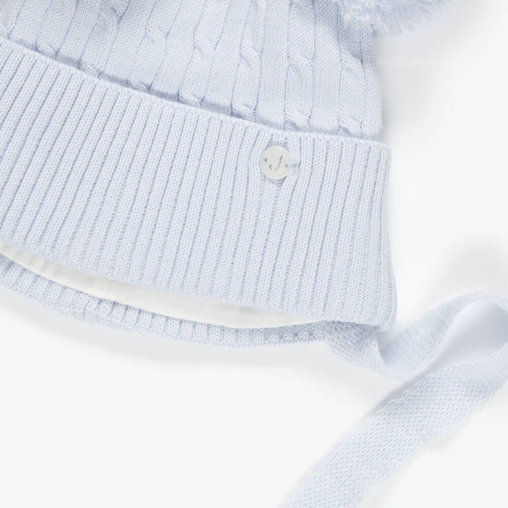 Jamiks-Blue Cable Knit Baby Hat with Yarn Pom-Poms | Childrensalon