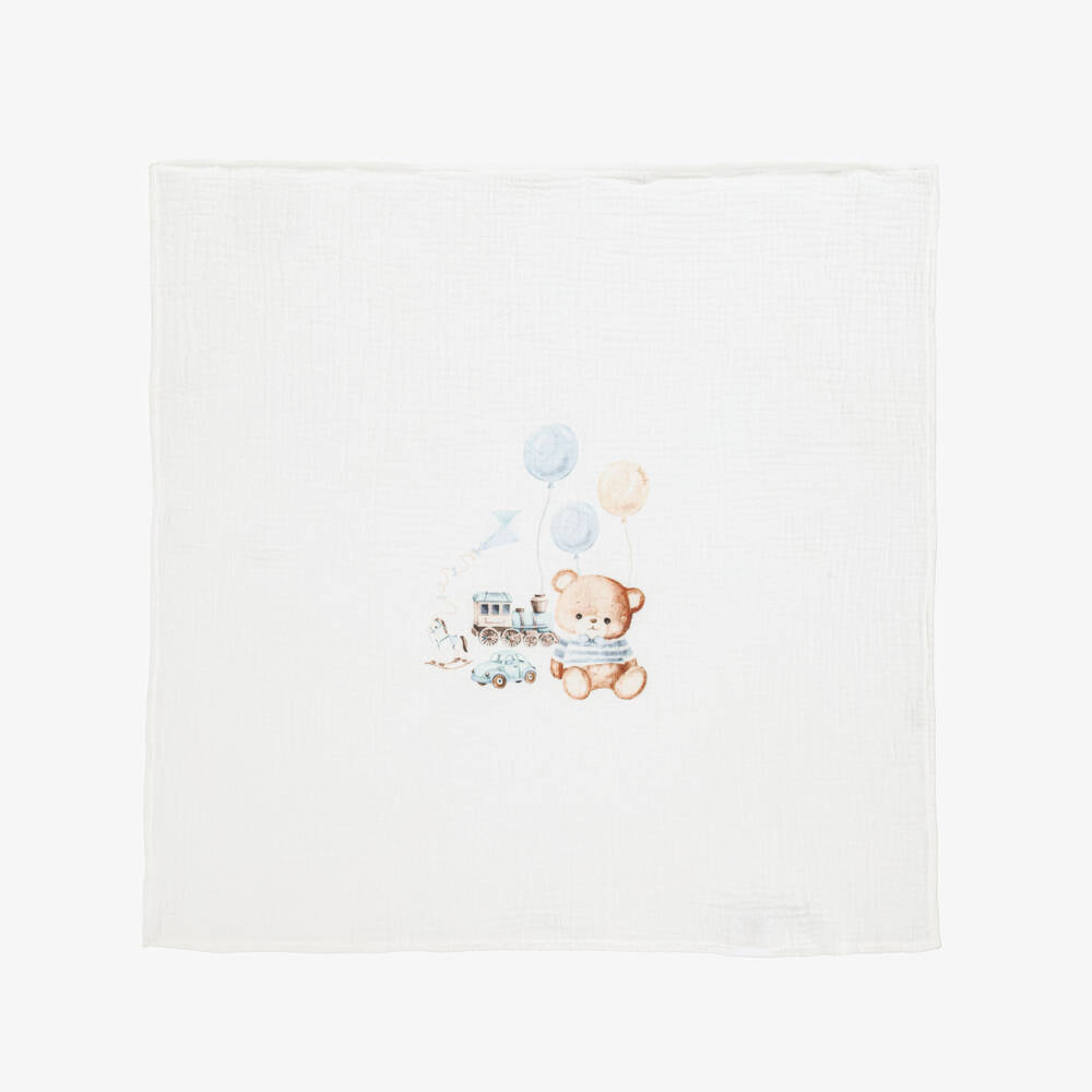 Jamiks-Blue Cotton Teddy Muslin & Dummy Clip Set  | Childrensalon