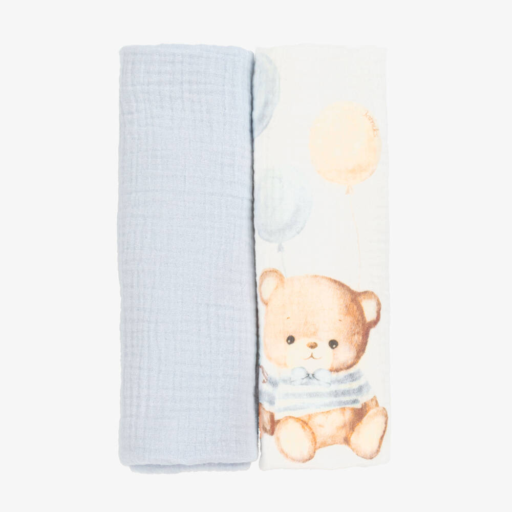 Jamiks-Blue Cotton Teddy Muslin & Dummy Clip Set  | Childrensalon