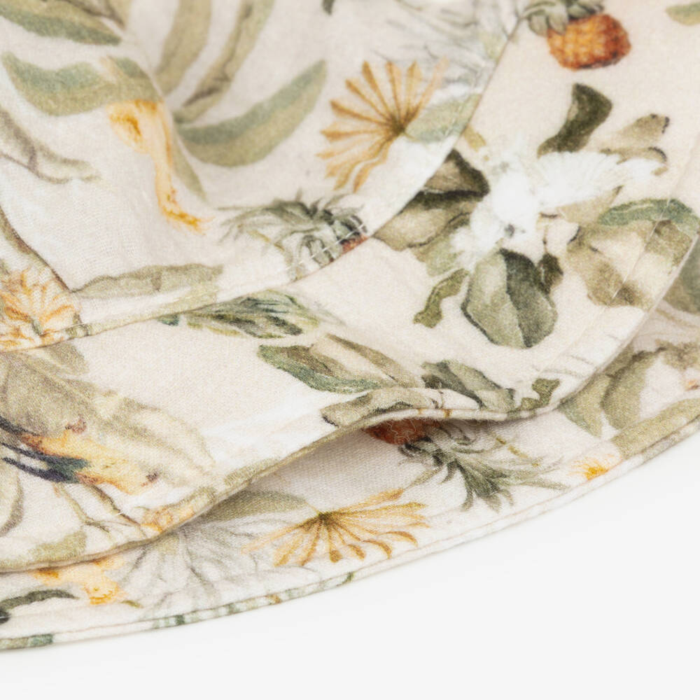 Jamiks-Boys Beige & Green Tropical Print Cotton Bucket Hat | Childrensalon