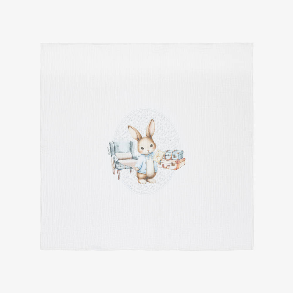 Jamiks-Boys Beige Organic Cotton Bunny Muslin Cloths (2 Pack) | Childrensalon