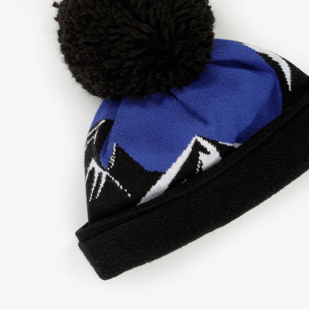 Jamiks-Boys Blue & Black Knitted Mountain Scene Hat | Childrensalon