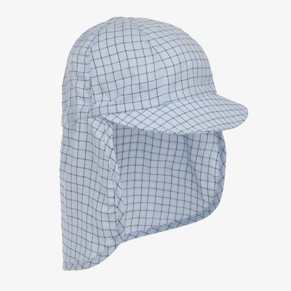 Jamiks-Boys Blue Check Cotton Legionnaire's Hat | Childrensalon