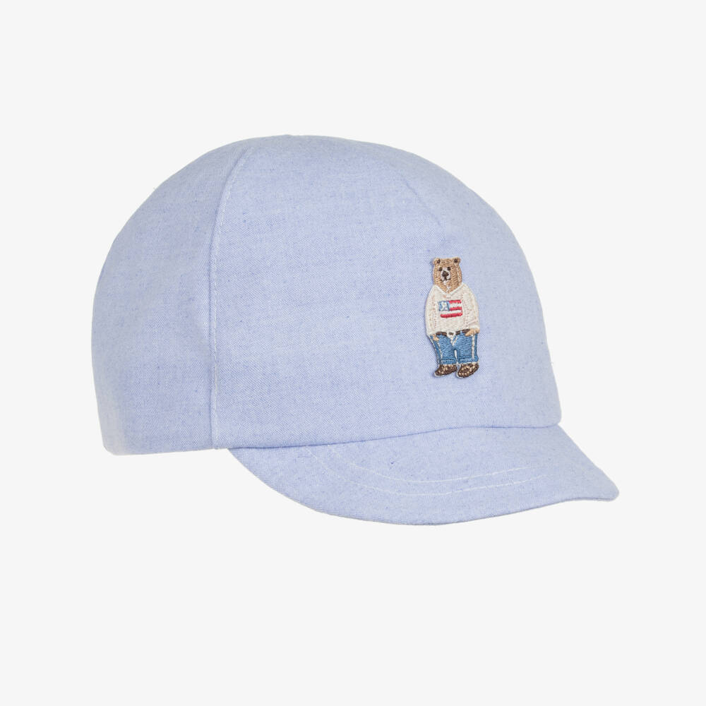 Jamiks-Boys Blue Cotton Cap with Bear Patch | Childrensalon