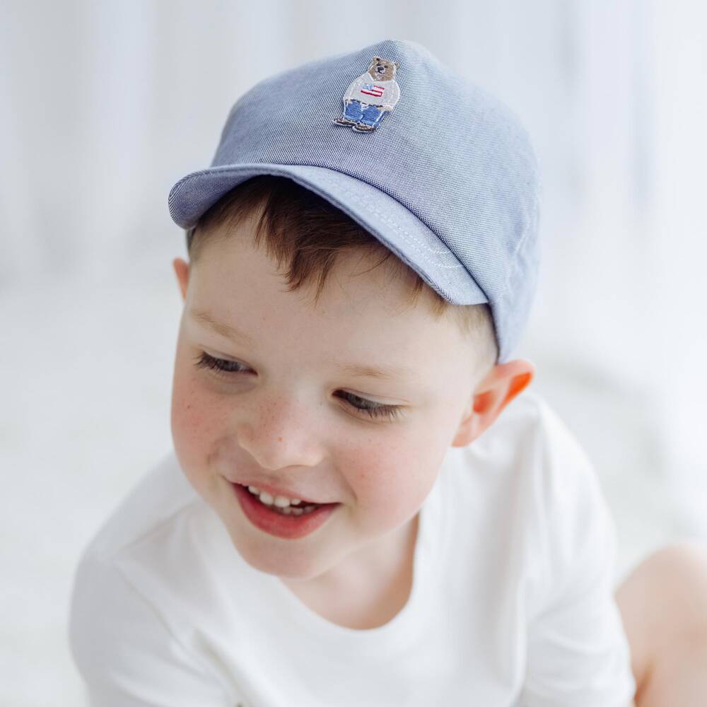 Jamiks-Boys Blue Cotton Cap with Bear Patch | Childrensalon