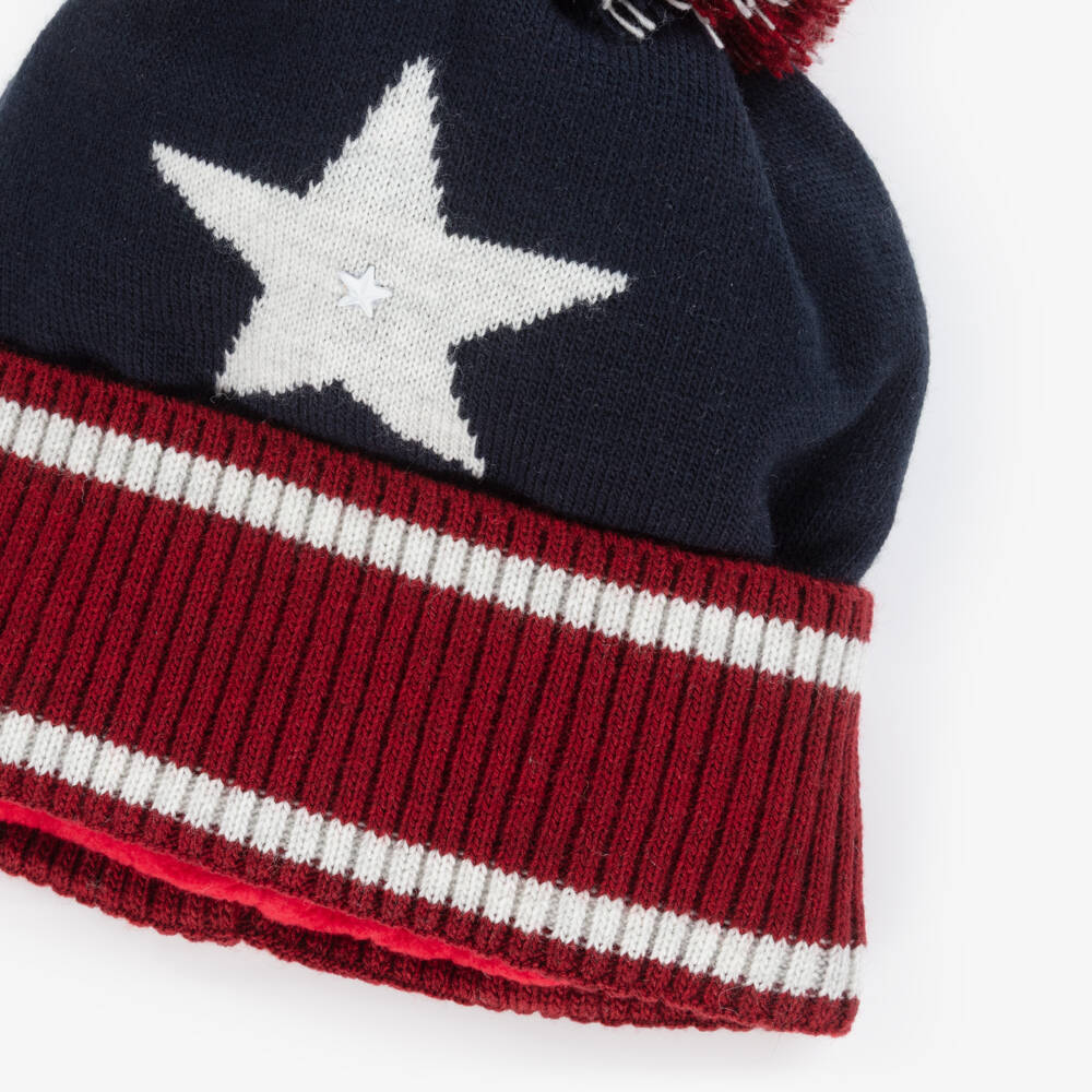 Jamiks-Boys Blue & Red Star-Patterned Bobble Hat | Childrensalon