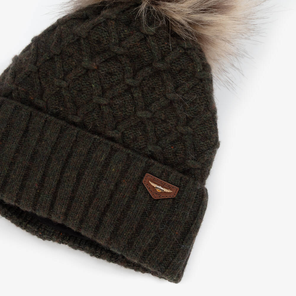 Jamiks-Boys Green Chunky Wool Knit Pom-Pom Hat | Childrensalon