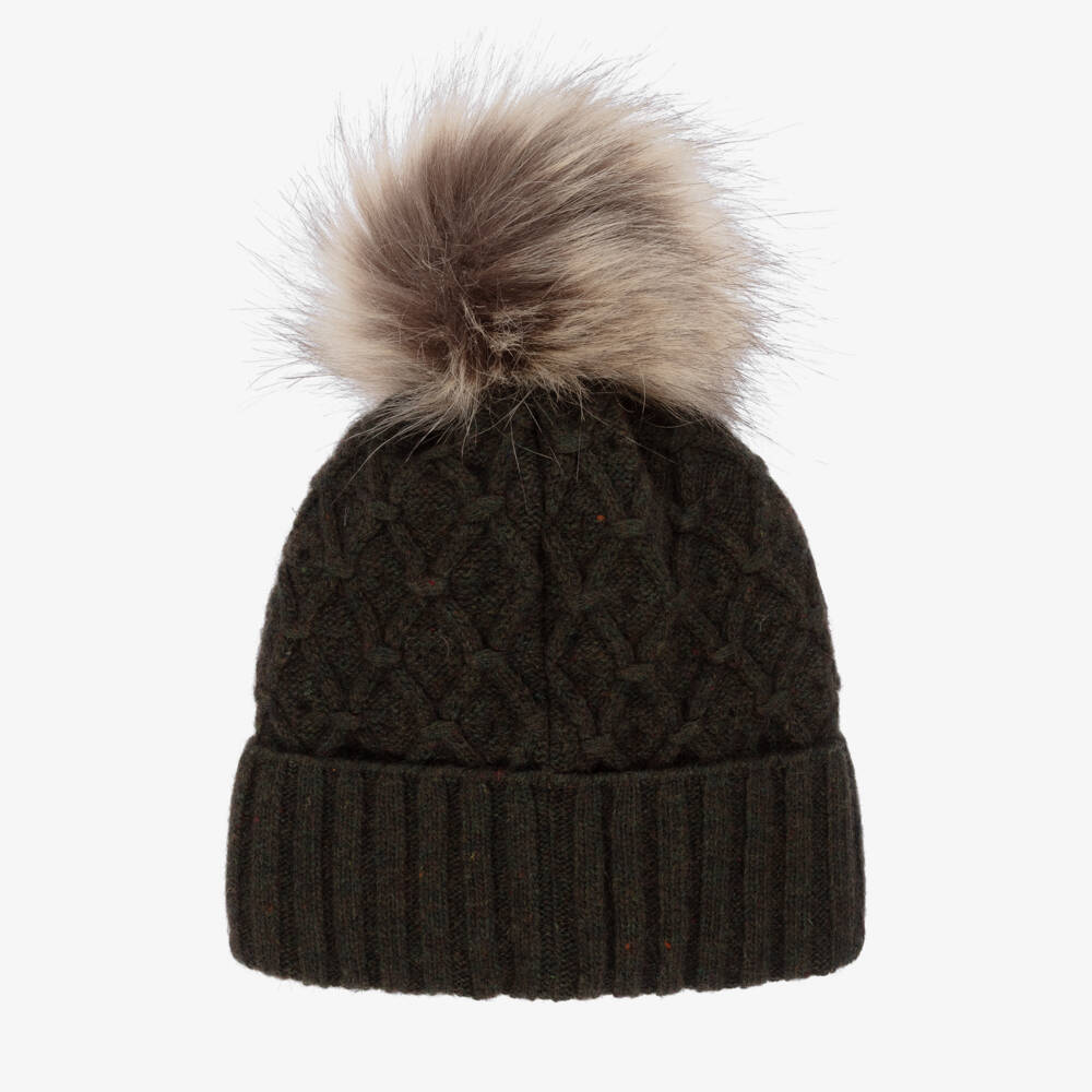 Jamiks-Boys Green Chunky Wool Knit Pom-Pom Hat | Childrensalon