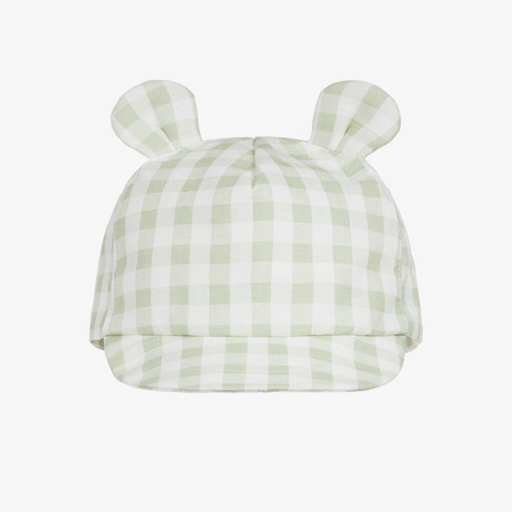Jamiks-Boys Green Gingham Cotton Cap with Ears | Childrensalon
