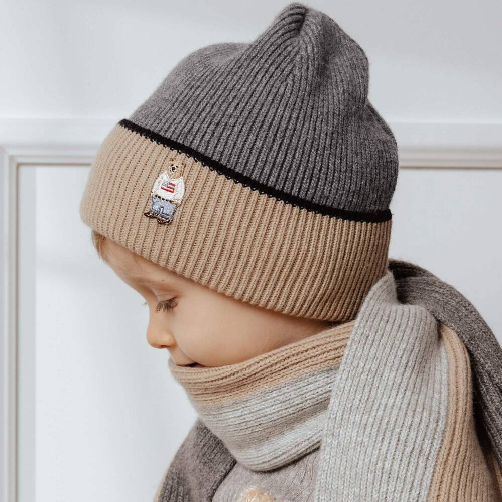 Jamiks-Шапка серо-бежевая из шерсти и кашемира для мальчиков | Childrensalon