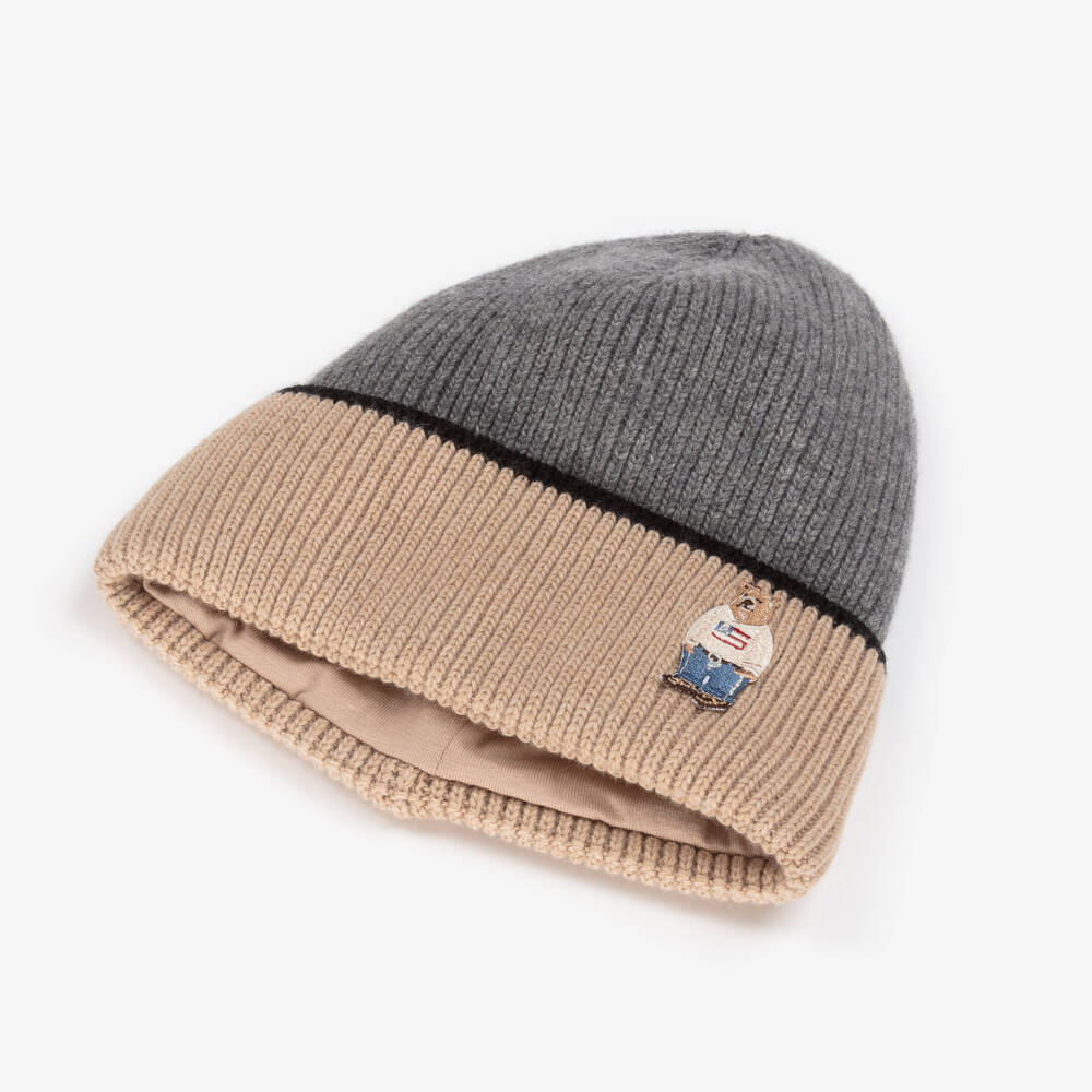 Jamiks-Шапка серо-бежевая из шерсти и кашемира для мальчиков | Childrensalon
