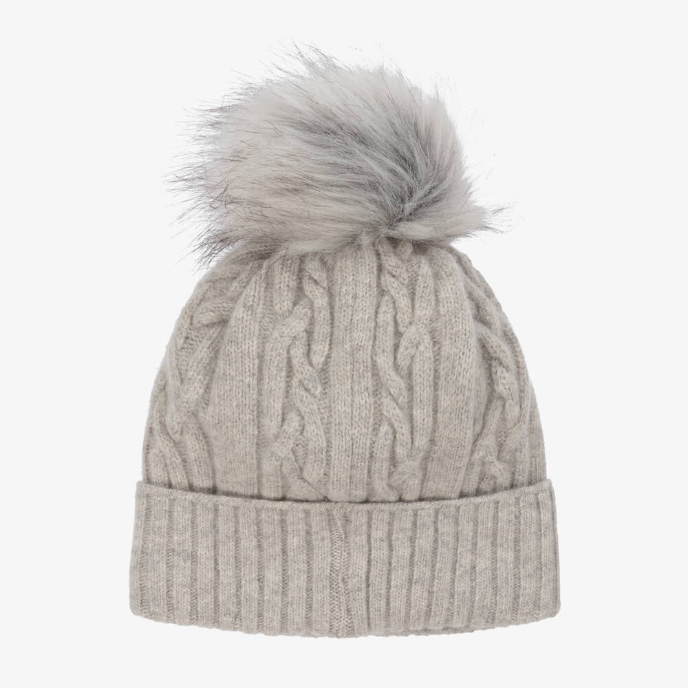 Jamiks-Шапка с помпоном серая шерстяная для мальчиков | Childrensalon