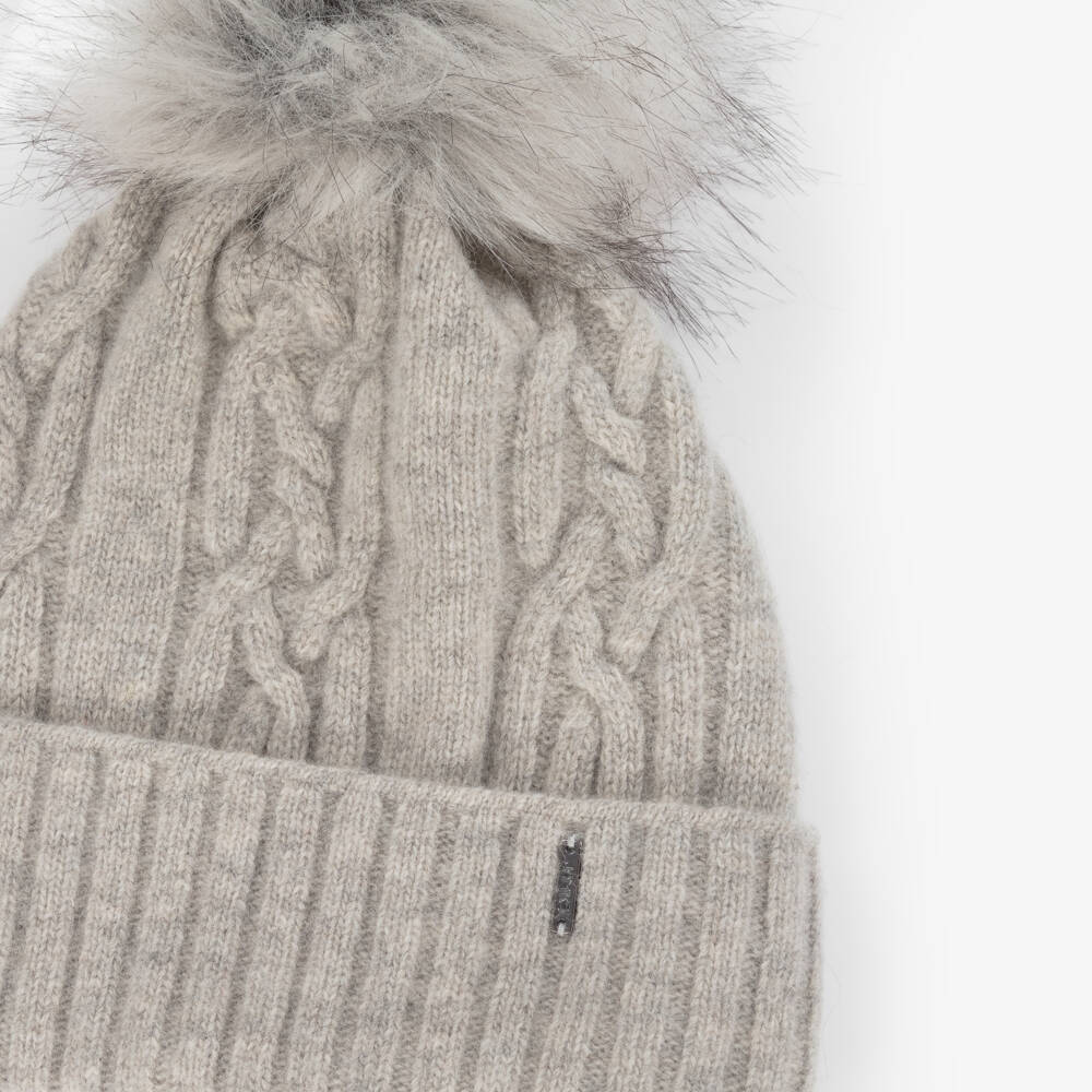 Jamiks-Шапка с помпоном серая шерстяная для мальчиков | Childrensalon