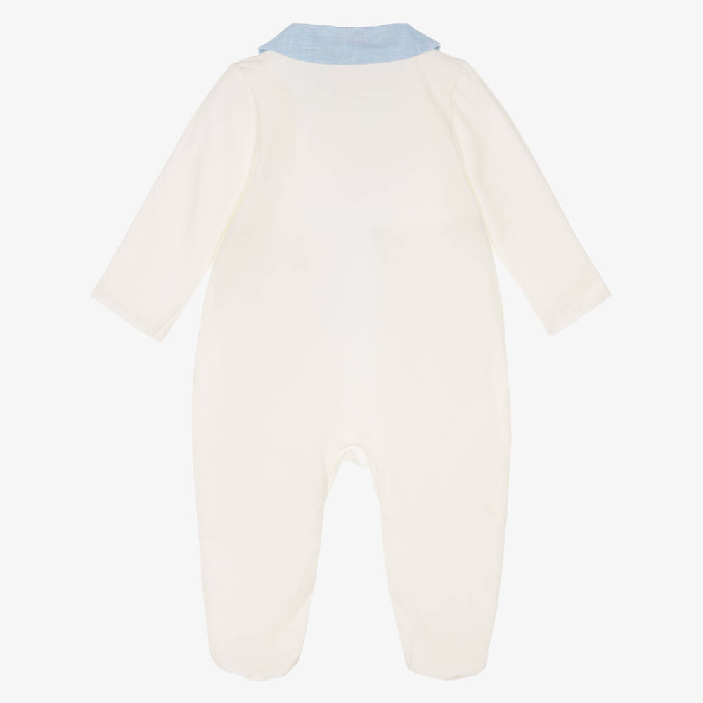 Jamiks-Boys Ivory Cotton Rocking Horse Print Babygrow | Childrensalon