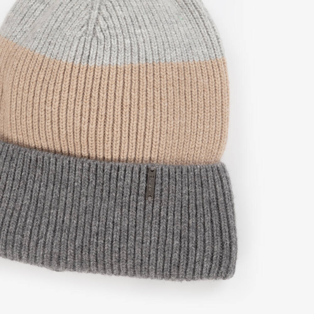 Jamiks-Boys Tricolour Beige & Grey Knitted Hat | Childrensalon
