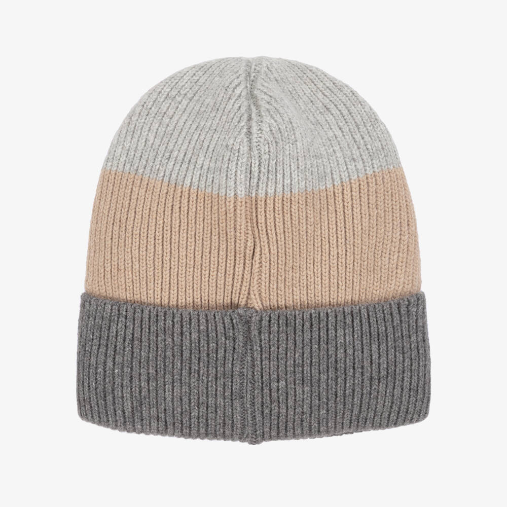 Jamiks-Boys Tricolour Beige & Grey Knitted Hat | Childrensalon