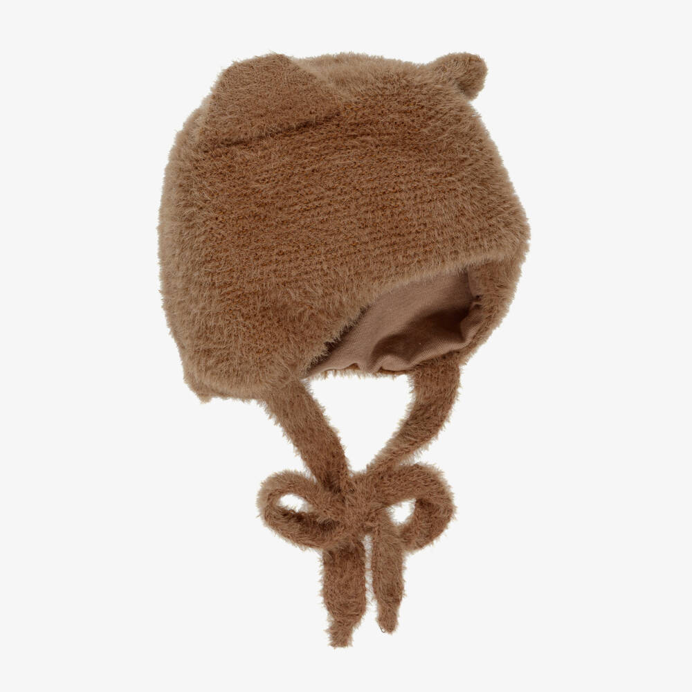 Jamiks-Caramel Brown Knitted Baby Hat with Teddy Bear Ears | Childrensalon