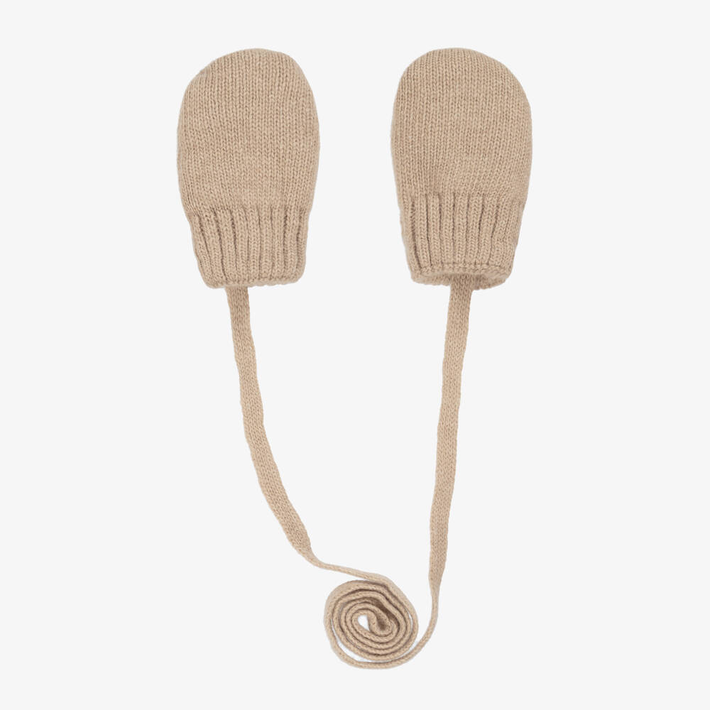 Jamiks-Dark Beige Knitted Baby Mittens | Childrensalon
