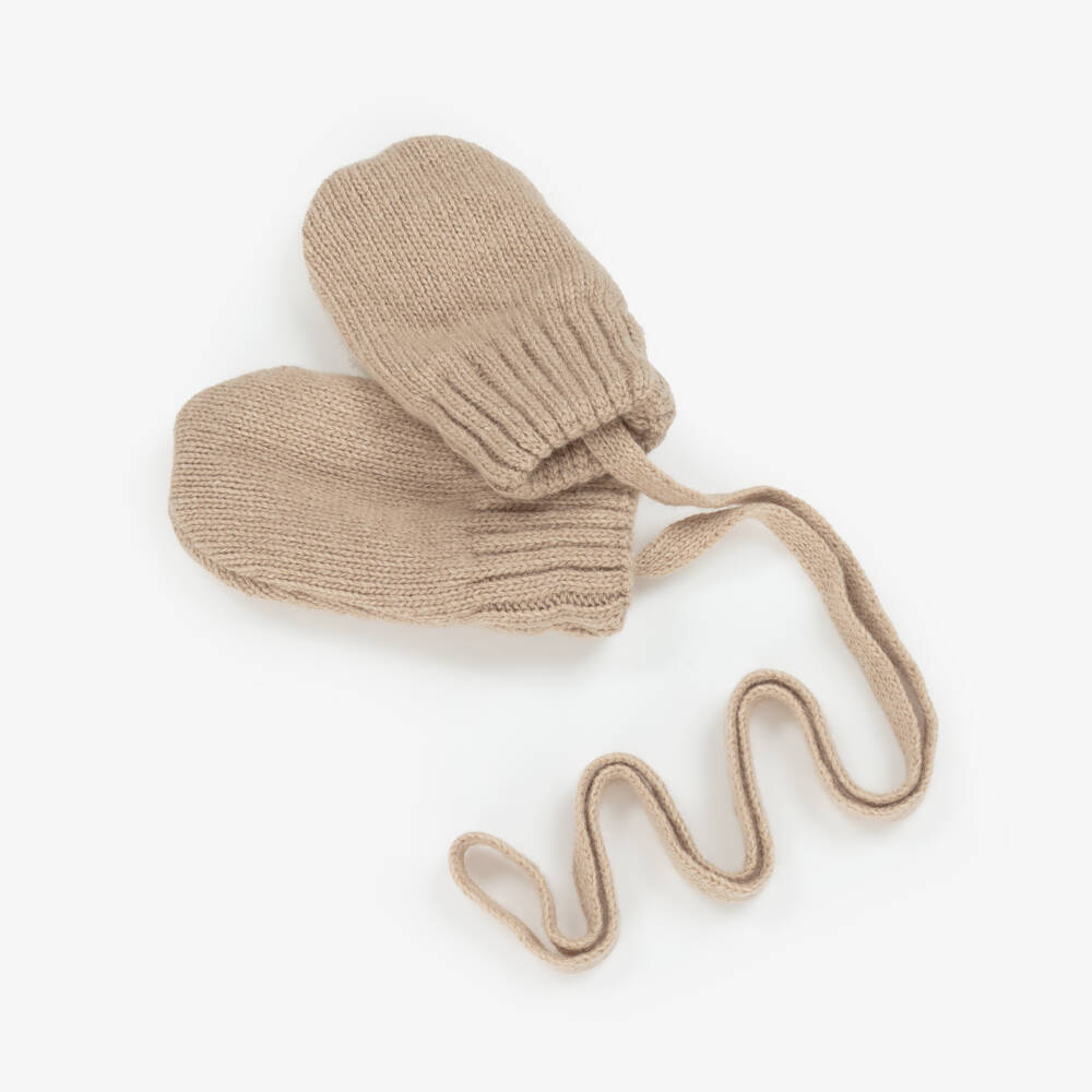 Jamiks-Dark Beige Knitted Baby Mittens | Childrensalon