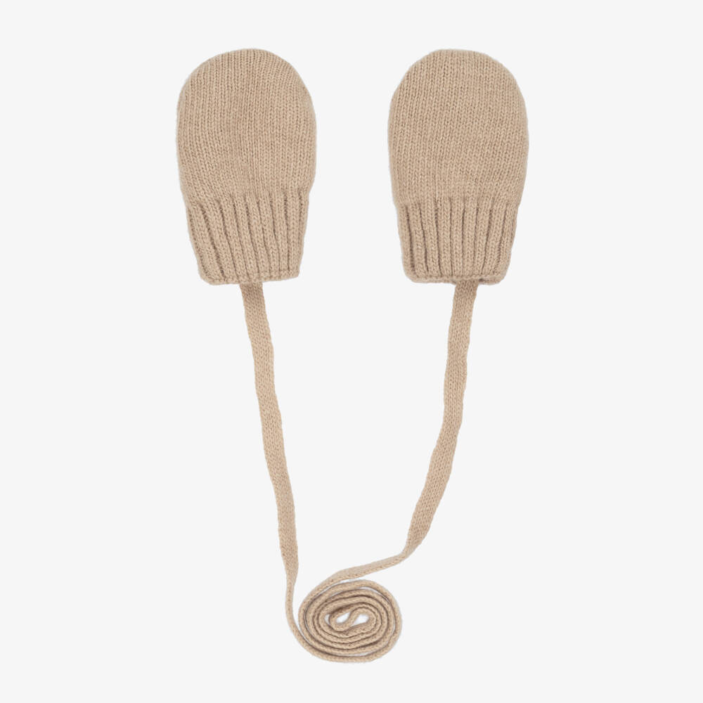 Jamiks-Dark Beige Wool & Cashmere Knit Baby Mittens | Childrensalon