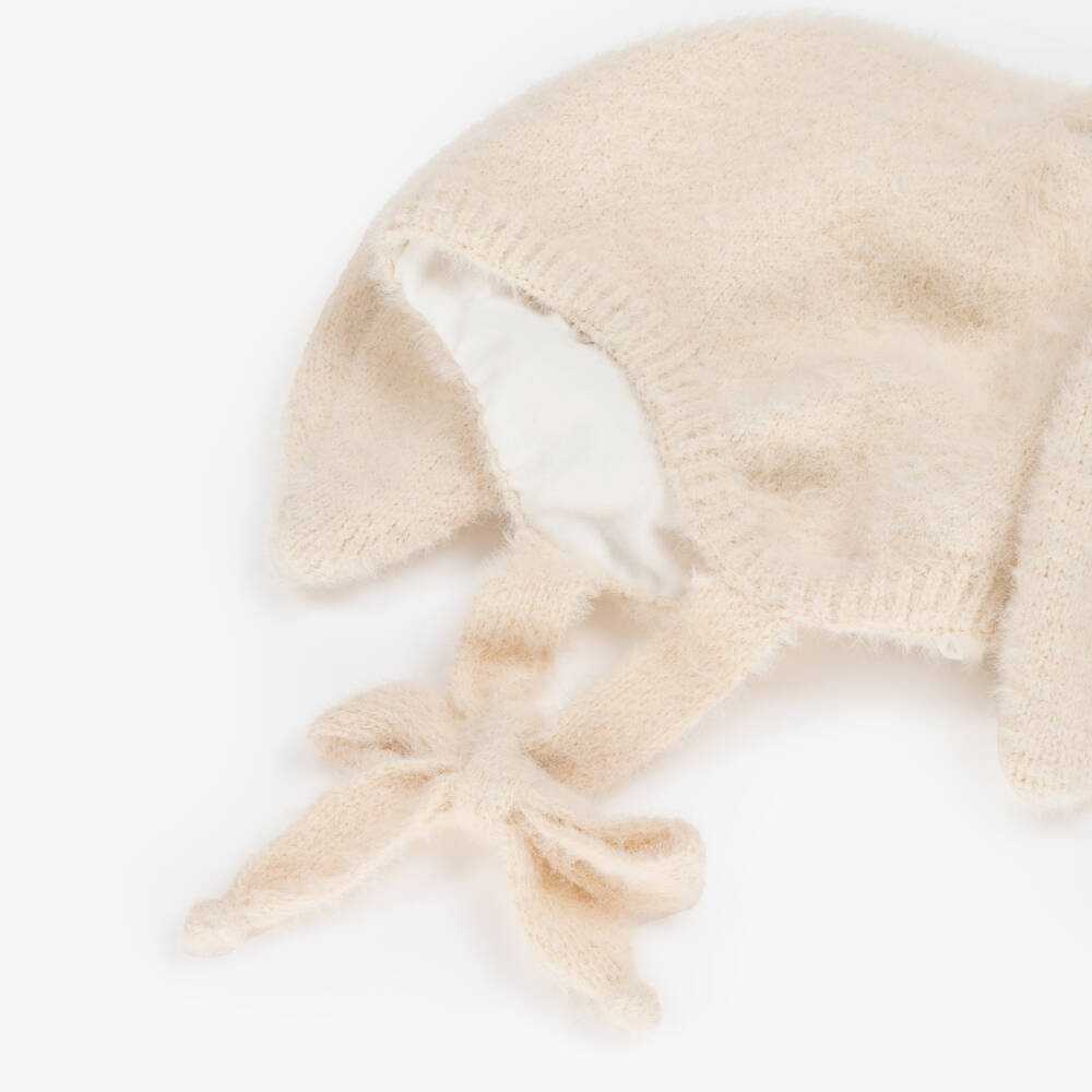 Jamiks-Dark Ivory Fluffy-Knit Bunny Ears Hat | Childrensalon