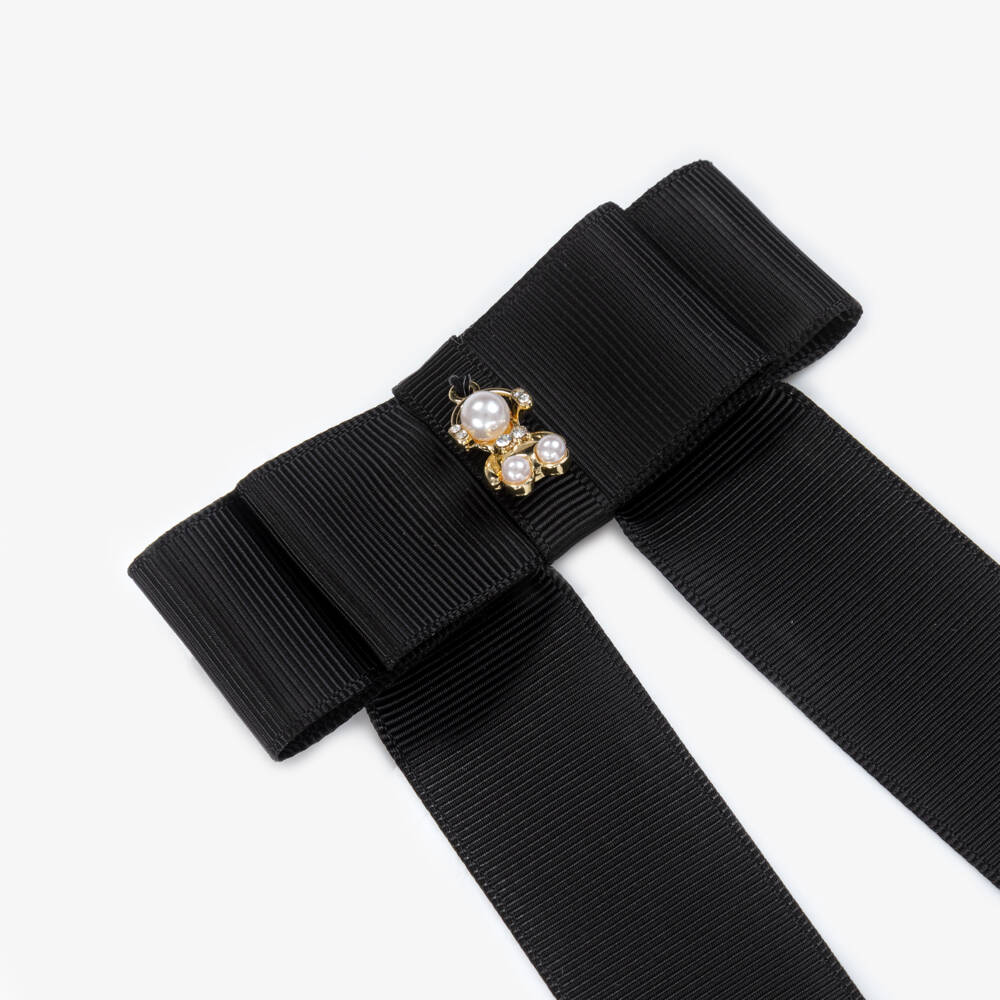 Jamiks-Girls Black Ribbon Bow Hair Clip (9cm) | Childrensalon
