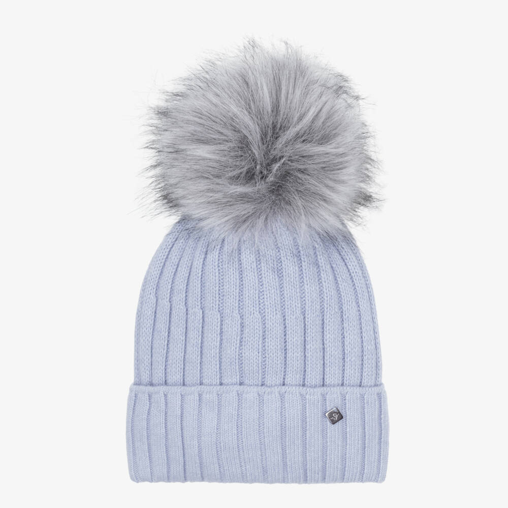 Jamiks-Girls Blue Knitted Pom-Pom Bobble Hat | Childrensalon