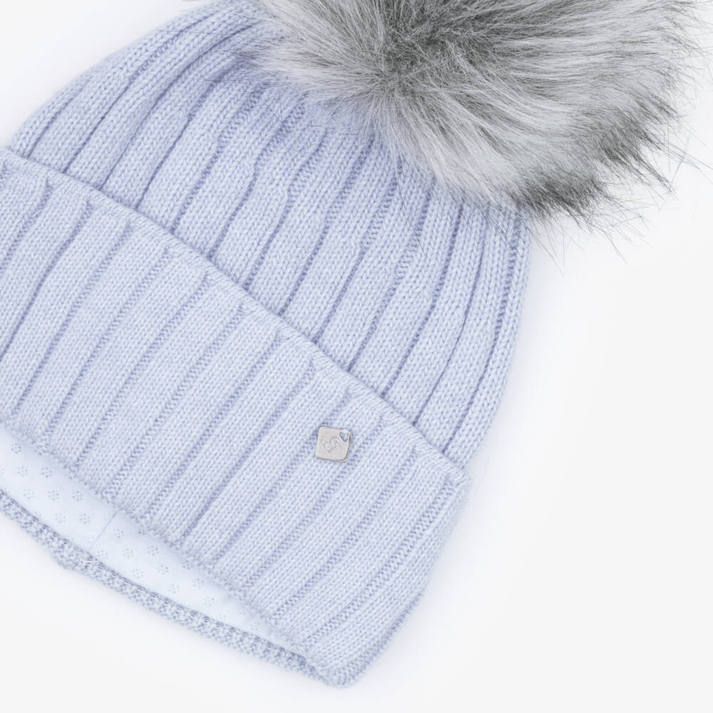 Jamiks-Girls Blue Knitted Pom-Pom Bobble Hat | Childrensalon