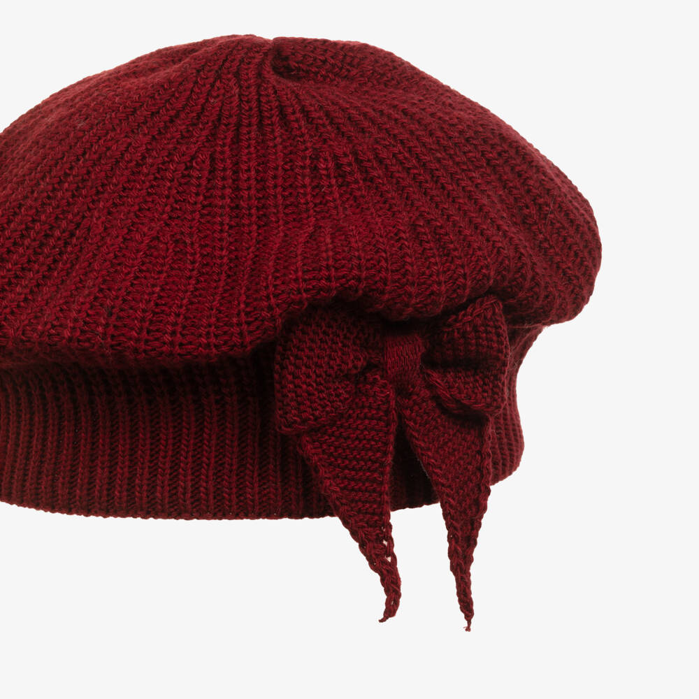 Jamiks-Girls Burgundy Red Knitted Beret with Bow | Childrensalon
