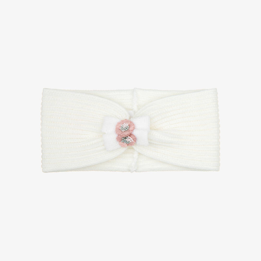 Jamiks-Girls Ecru Knitted Headband with Flowers | Childrensalon