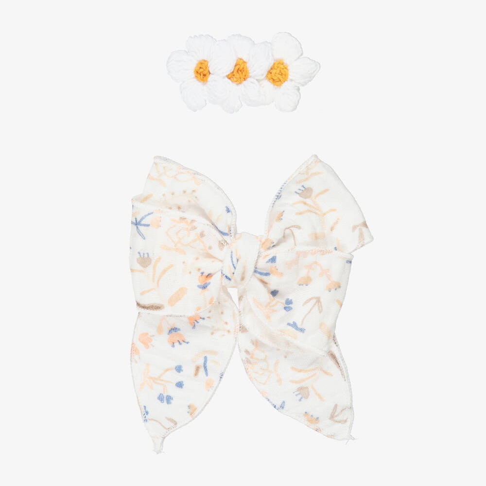 Jamiks-Girls Ivory Bow & Flower Hair Clips (2 Pack) | Childrensalon