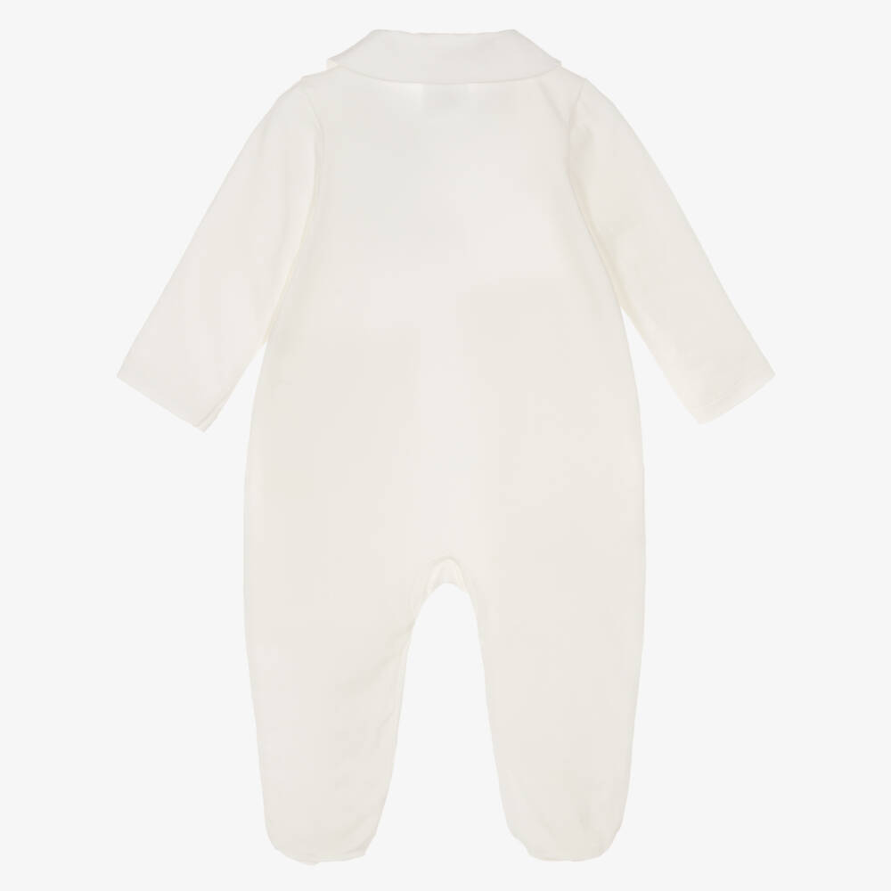 Jamiks-Girls Ivory Cotton Bunny Rabbit Babygrow with Pink Ruffle | Childrensalon