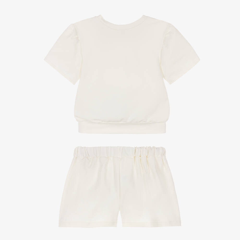 Jamiks-Girls Ivory Cotton Jersey Shorts Set with 3D Rabbit & Teddies | Childrensalon