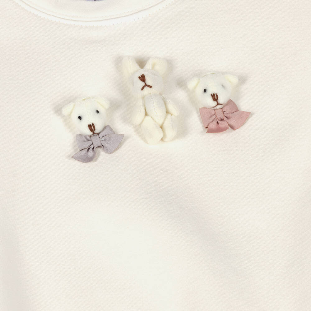 Jamiks-Girls Ivory Cotton Jersey Shorts Set with 3D Rabbit & Teddies | Childrensalon