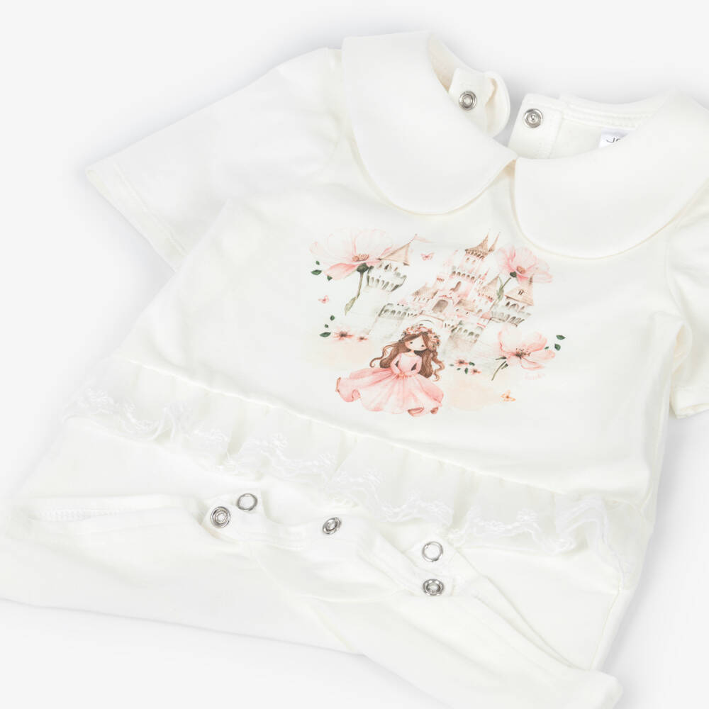 Jamiks-Girls Ivory Cotton Shortie with Princess & Castle Print | Childrensalon