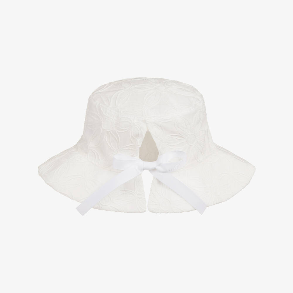 Jamiks-Girls Ivory Embroidered Floral Cotton Sun Hat | Childrensalon