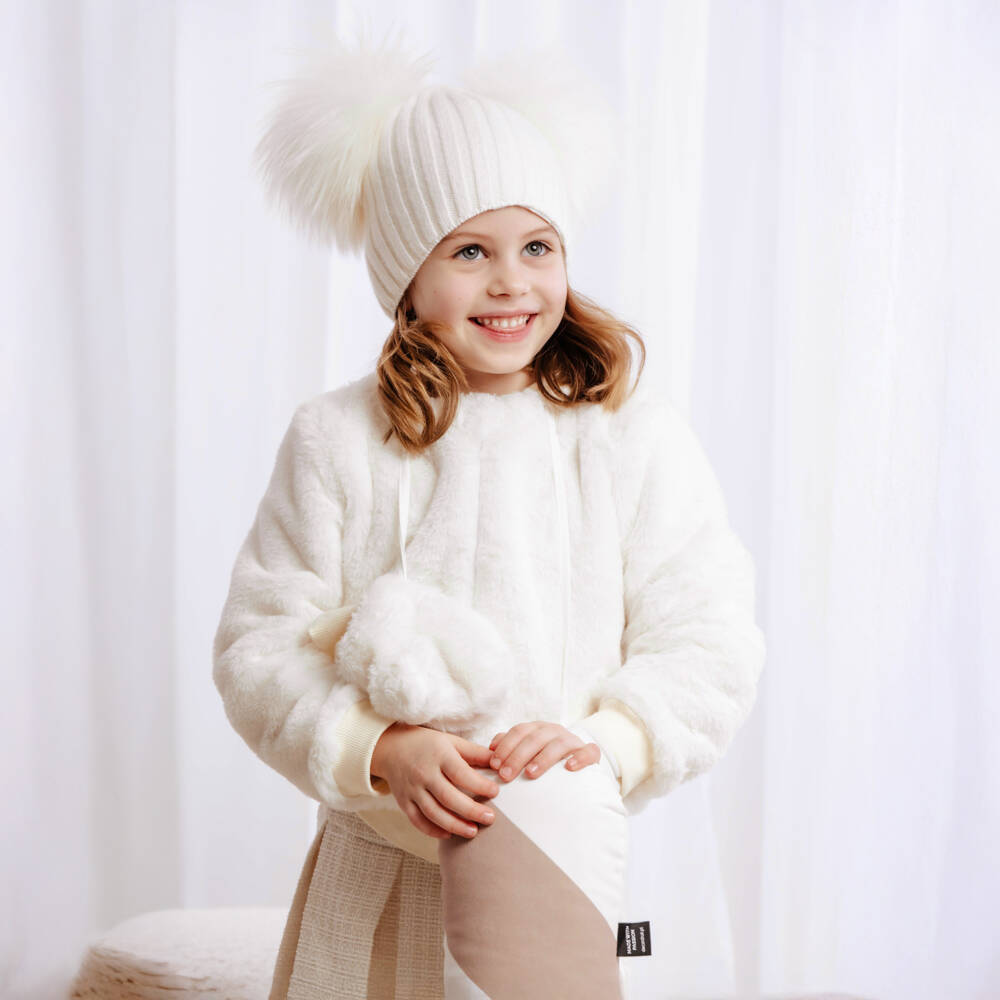 Jamiks-Girls Ivory Faux Fur Bomber Jacket | Childrensalon