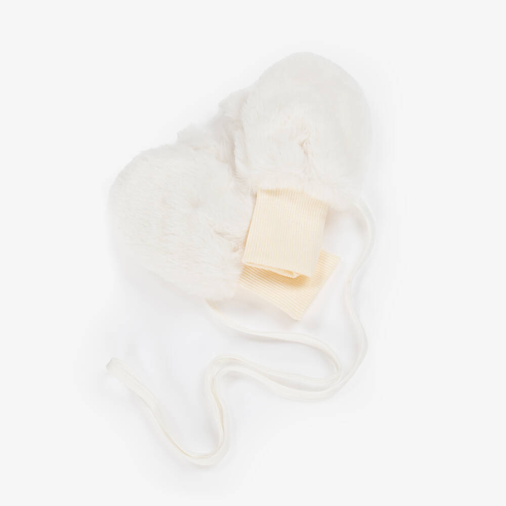 Jamiks-Girls Ivory Faux Fur Mittens with Attached Ties | Childrensalon
