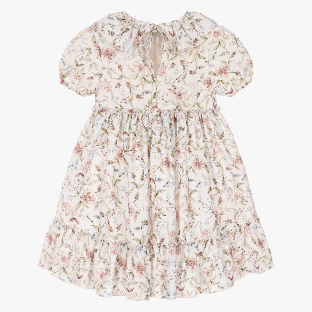 Jamiks-Girls Ivory Floral Print Cotton Dress | Childrensalon