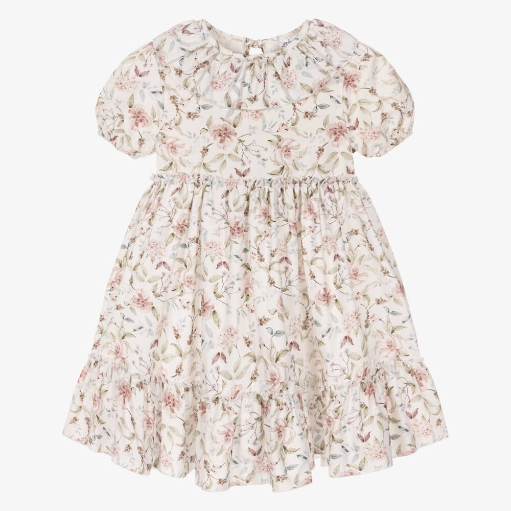 Jamiks-Girls Ivory Floral Print Cotton Dress | Childrensalon