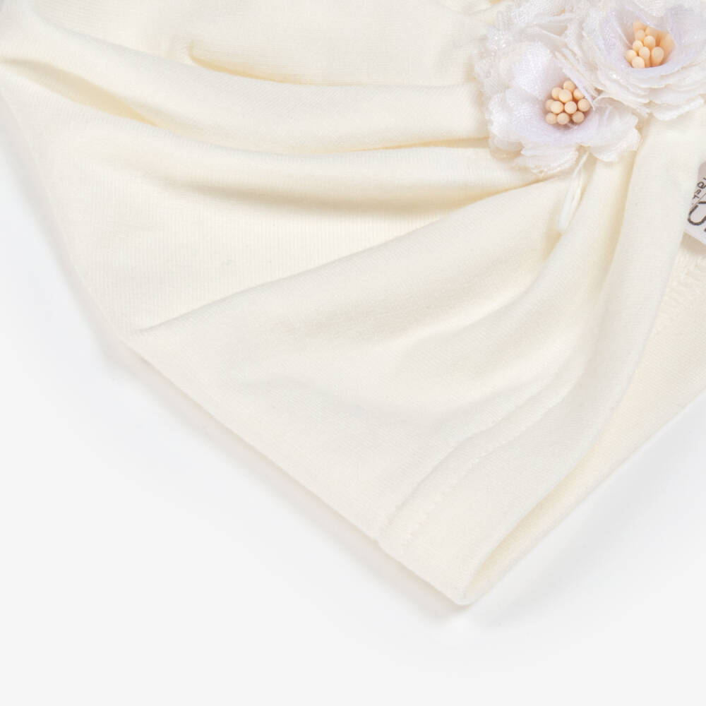 Jamiks-Girls Ivory Jersey Flower Turban | Childrensalon
