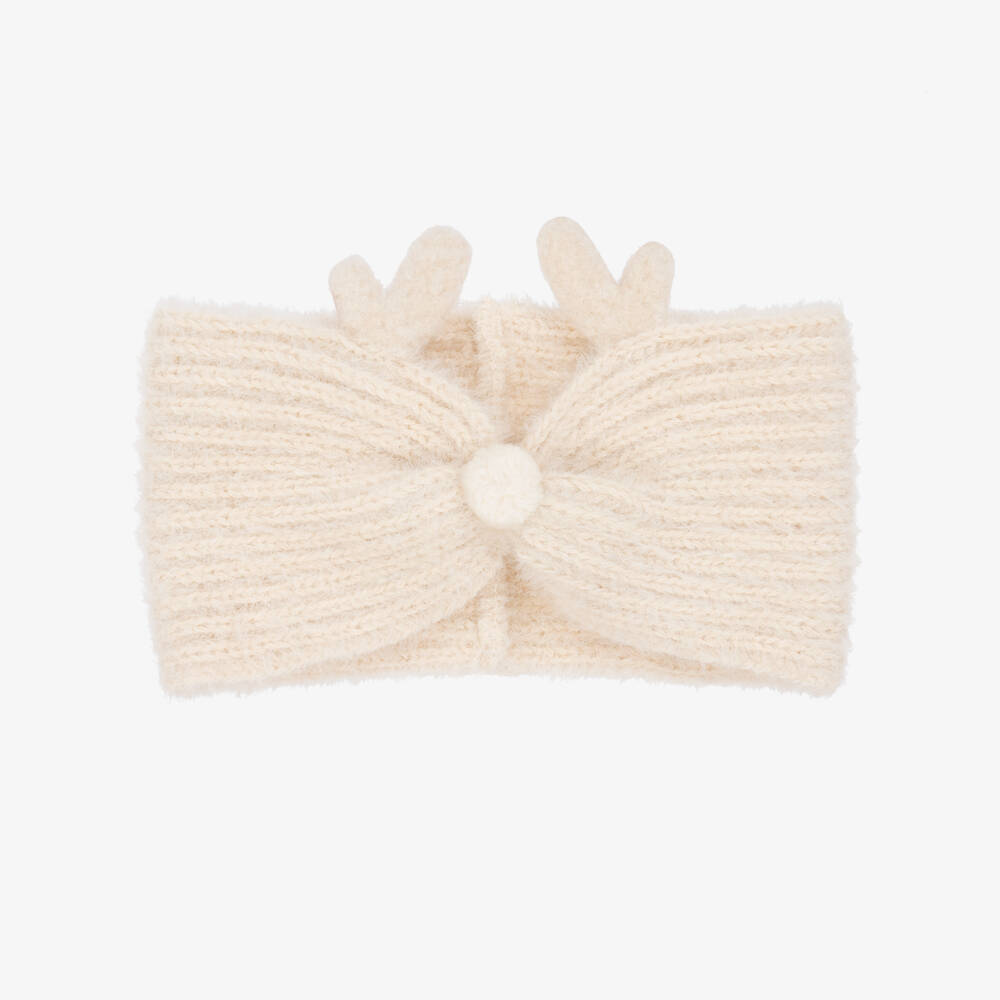 Jamiks-Girls Ivory Knitted Antler Headband | Childrensalon